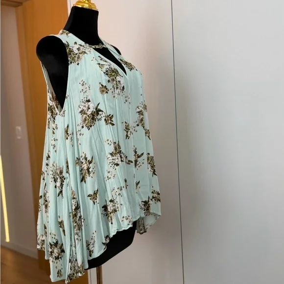 Free People Floral Flowy Tank Dress in Mint | Meadow Muse - Picture 3 of 4